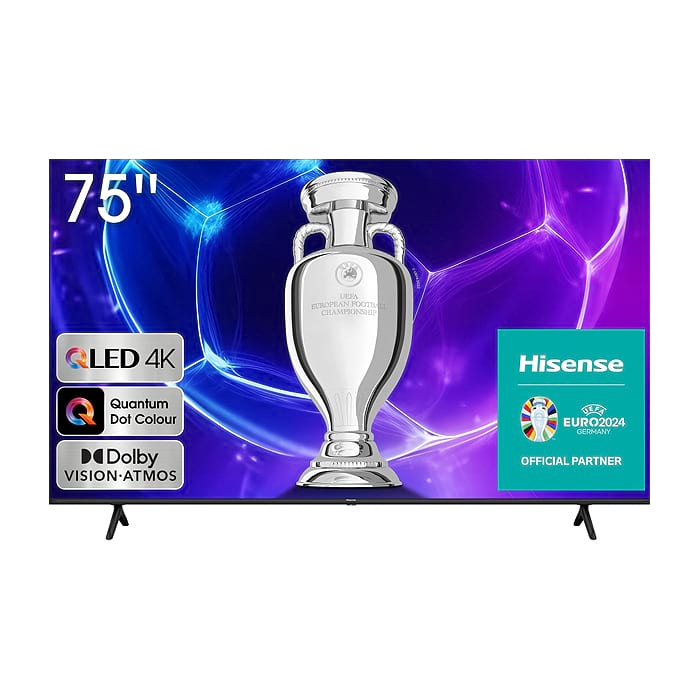 Hisense 75" E7KQ, 4K Ultra HD 3840x2160, QLED, Quantum Dot, HDR 10+, HLG, Dolby Vision, DTS Virtual X, Smart TV, WiFi 5GHz, WiFi Direct, BT, Anyview Cast, 3xHDMI, 2xUSB, LAN, CI+, DVB-T2/C/S2, Black