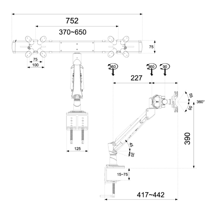 Neomounts by NewStar Flat Screen Desk Mount (clamp) for 2 Monitor Screens (тъмнейл - 2)