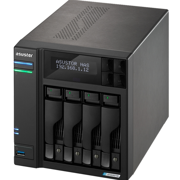 Asustor Lockerstor AS6704T, 4 Bay NAS, Intel Jasper Lake Quad-Core 2.0GHz, 4GB RAM DDR4, 2.5GbE x 2, M.2 SSD Slotsx4 (Diskless), USB 3.2 Gen 2x2, Toolless installation, with hot-swappable tray, hardware encryption, MyArchive, EZ connect, EZ Sync, Black (тъмнейл - 2)