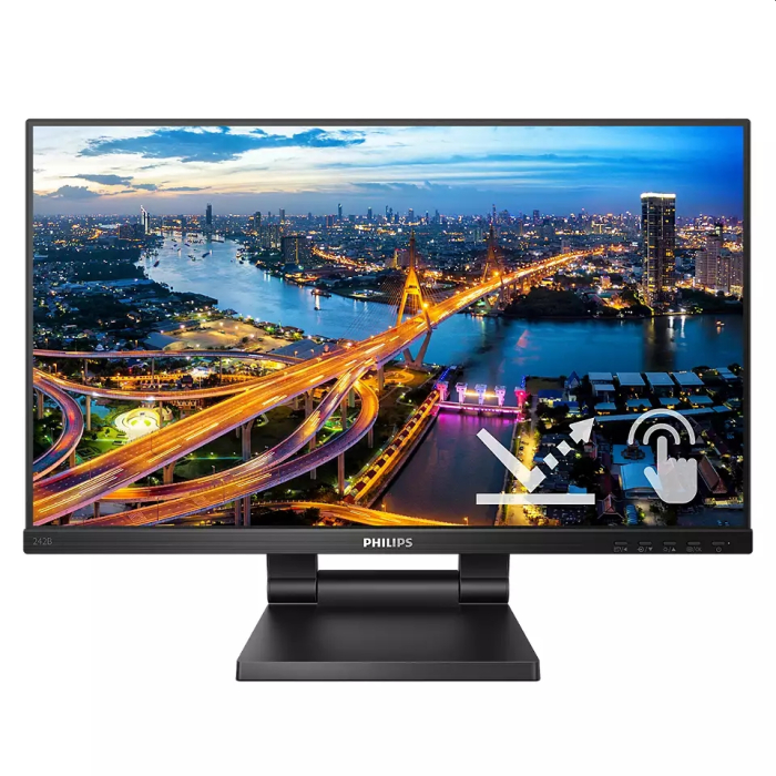 Philips 242B1TC/00, 23.8" Touch (anti-glare), IPS, WLED, 1920x1080@75Hz, 4ms GTG, 250cd m/2, 1000:1, DCR 50M:1, FlickerFree, Low Blue Mode, 2Wx2, Tilt, Height Adjust, D-SUB, HDMI, DP, USB hub