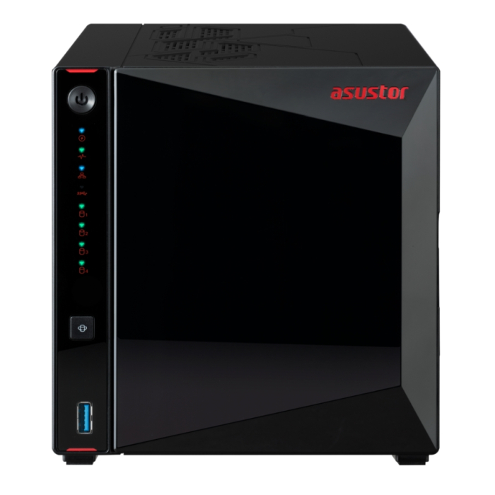 Asustor Nimbustor AS5404T, 4 Bay NAS, Quad-Core 2.0GHz CPU, Dual 2.5GbE Ports, 4GB SO-DIMM DDR4 (Max. 16GB), Four M.2 SSD Slots (Diskless), 3x USB 3.2 Gen 1 Type A, WOW (Wake on WAN), WOL, System Sleep Mode, AES-NI hardware encryption, Black