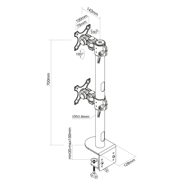 Neomounts by NewStar Flat Screen Desk Mount (clamp), high capacity, for 2 Monitor Screens (тъмнейл - 2)