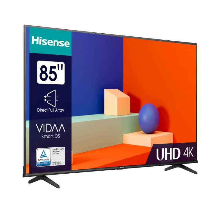 Hisense 85" A6K, 4K Ultra HD 3840x2160, DLED, DFA, Precision Colour, HDR 10+, HLG, Dolby Vision, DTS Virtual X, Smart TV, WiFi, BT, AnyView Cast, Gaming Mode, 1xHDMI2 eArc, 2xHDMI, 2xUSB, LAN, CI+, DVB-T2/C/S2, Black (тъмнейл - 1)