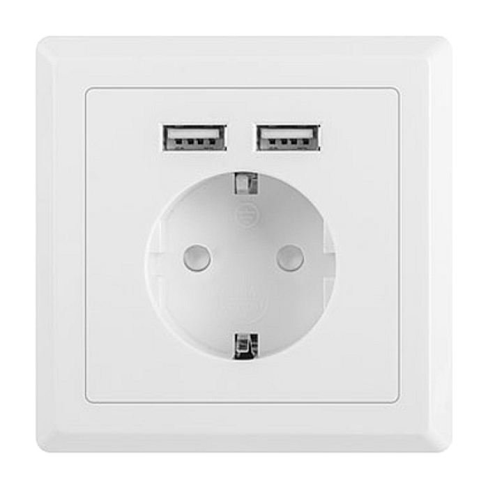 Lanberg AC wall socket 230V with 2 USB port 2.1A, schuko socket White