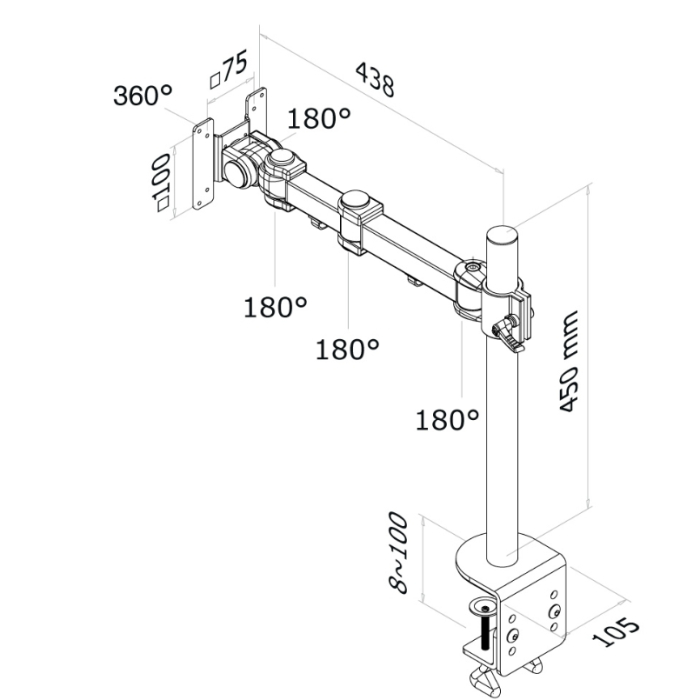 Neomounts by NewStar Flat Screen Desk Mount (clamp) (тъмнейл - 2)