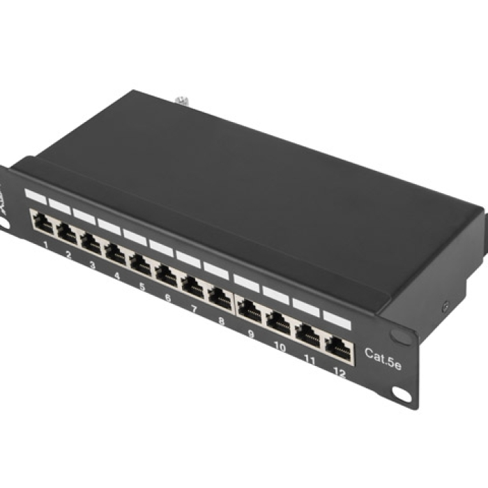 Lanberg patch panel 12port 1U 10" CAT.5E shielded, black на супер цена