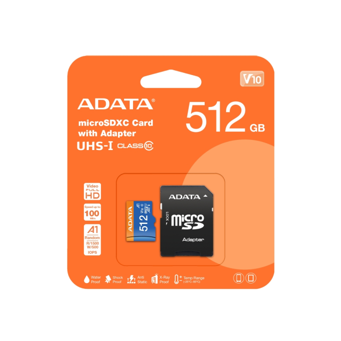 ADATA 512GB MicroSDXC UHS-I CLASS 10 (with adapter) (тъмнейл - 1)