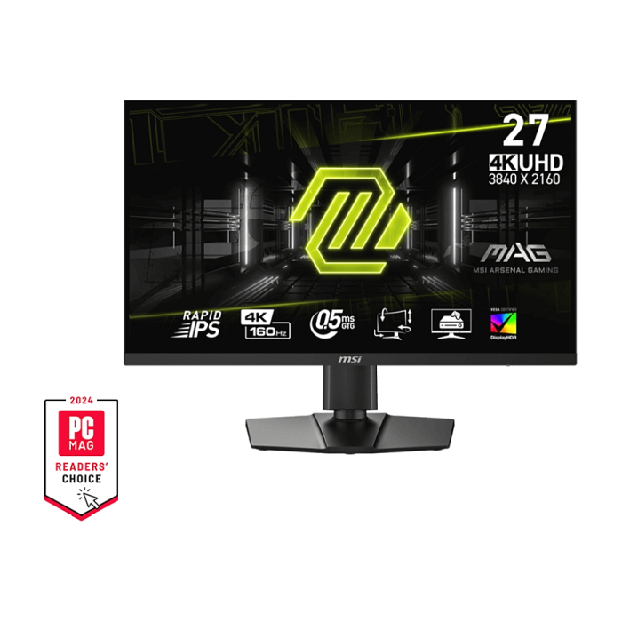 MSI MAG 274UPF E2, 27", Rapid IPS, 160Hz, 0.5ms, UHD 3840x2160, Flat, HDR 400, AI Vision, FreeSync, PIP, PBP, VRR, ALLM, CEC, 400 nits, 1000:1, 100M:1, 1x DP(1.4a), 2x HDMI (2.1), 1x Type-C (DP alt. PD 15W), Adj.Stand 130mm, Tilt, Swivel, Pivot, VESA