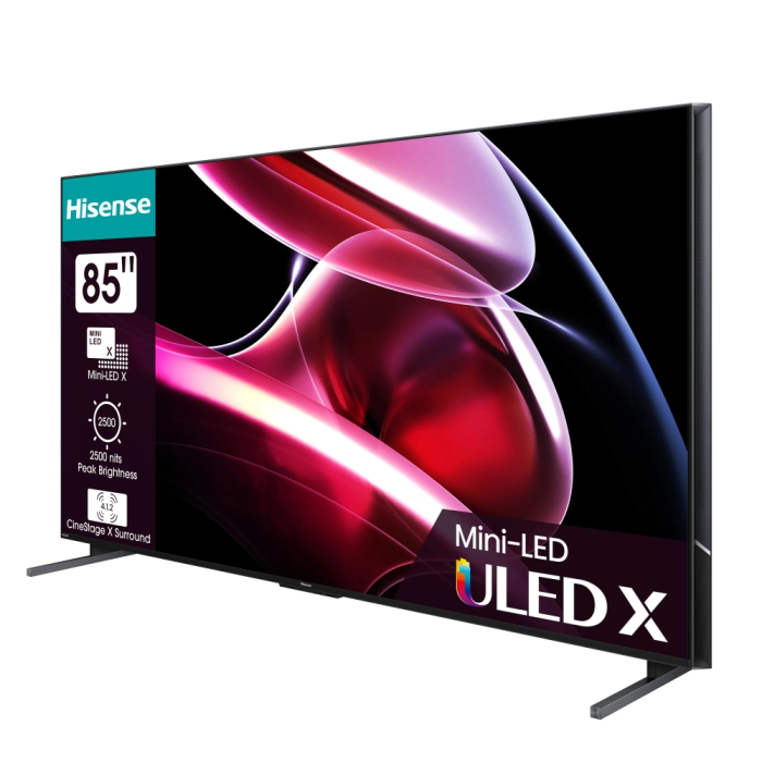 Hisense 85" UXKQ, 4K Ultra HD 3840x2160, ULED X, FALD, Quantum Dot, 144Hz, IPS, HDR 10+, HLG, Dolby Vision IQ, Dolby Atmos, Smart TV, WiFi 6E, WiFi Direct, BT, Anyview Cast, 4xHDMI, 2xUSB, LAN, CI+, DVB-T2/C/S2, Black (тъмнейл - 2)