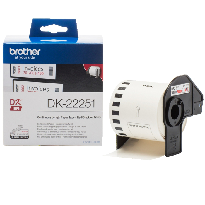 Brother DK-22251 Roll, Black and Red on White Continuous Length Paper Tape, 62mm x 15.24m на супер цена