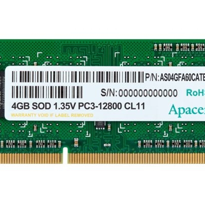 Apacer 4GB Notebook Memory - DDR3 SODIMM 512x 8, Low Voltage 1.35V PC12800 @ 1600MHz на супер цена