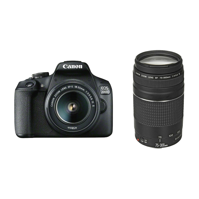 Canon EOS 2000D, black + EF-s 18-55mm f/3.5-5.6 IS II + EF 75-300 mm f/4.0-5.6 III (тъмнейл - 2)