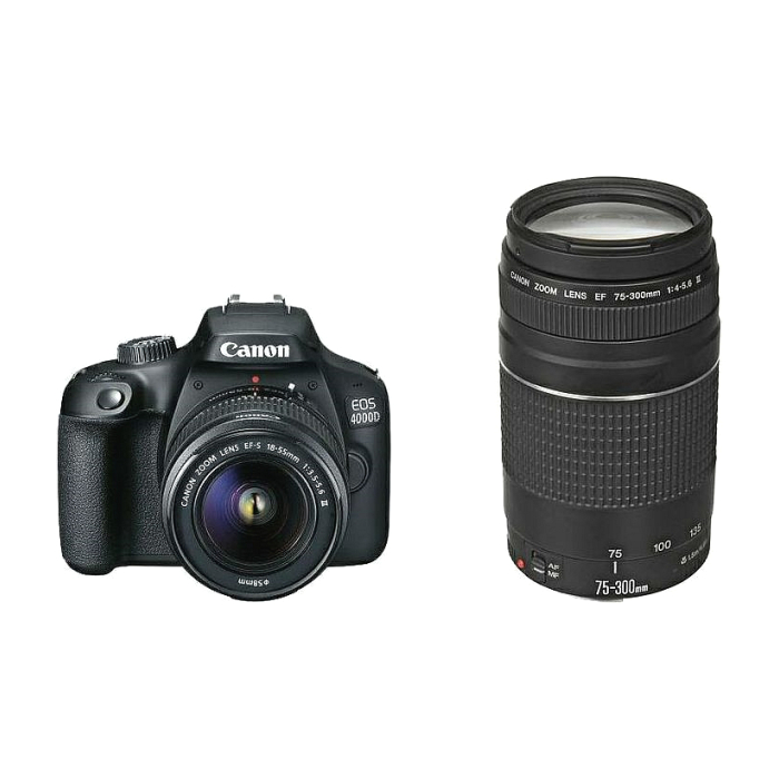 Canon EOS 4000D, black + EF-s 18-55 mm DC III + EF 75-300 mm f/4.0-5.6 III (тъмнейл - 4)