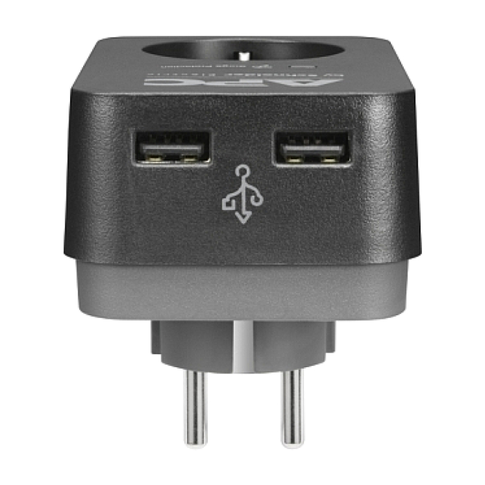 APC Essential SurgeArrest 1 Outlet 2 USB Ports Black 230V Germany (тъмнейл - 2)