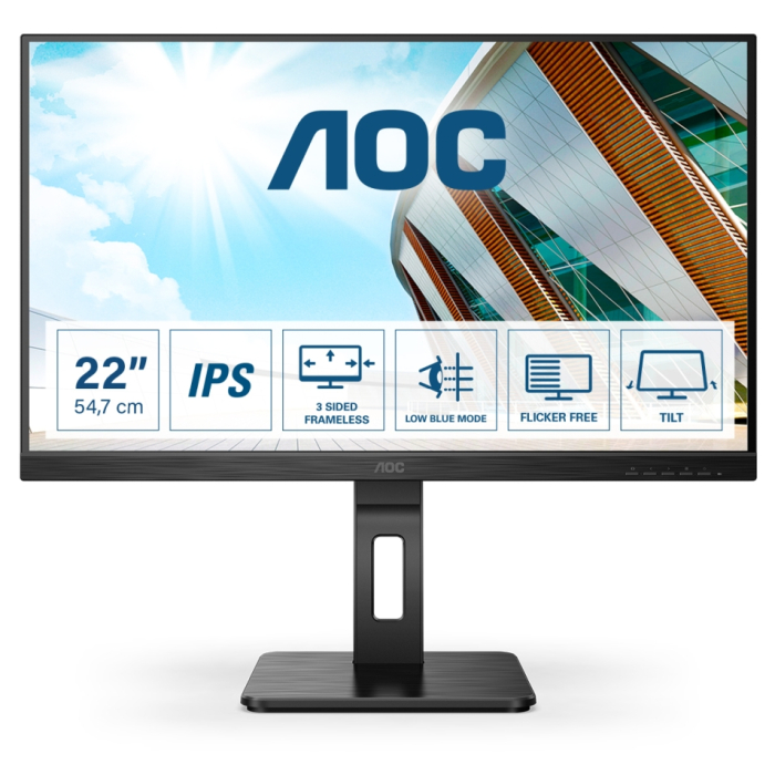 AOC 22P2Q, 21.5" IPS WLED, 1920x1080@75Hz, 4ms GtG, 250cd m/2, 1000:1, 50M:1 DCR, Adaptive Sync, FlickerFree, Low Blue Light, 2Wx2, Tilt, Height Adjust, Pivot, Swivel, D-SUB, DVI, HDMI, DP, USB hub на супер цена