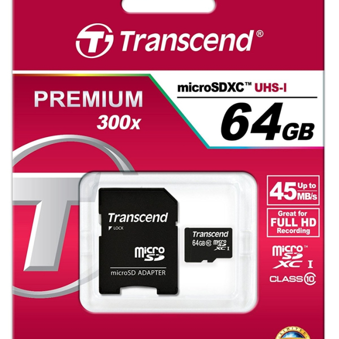 Transcend 64GB micro SDXC UHS-I, 300x (with adapter, Class 10) (тъмнейл - 2)