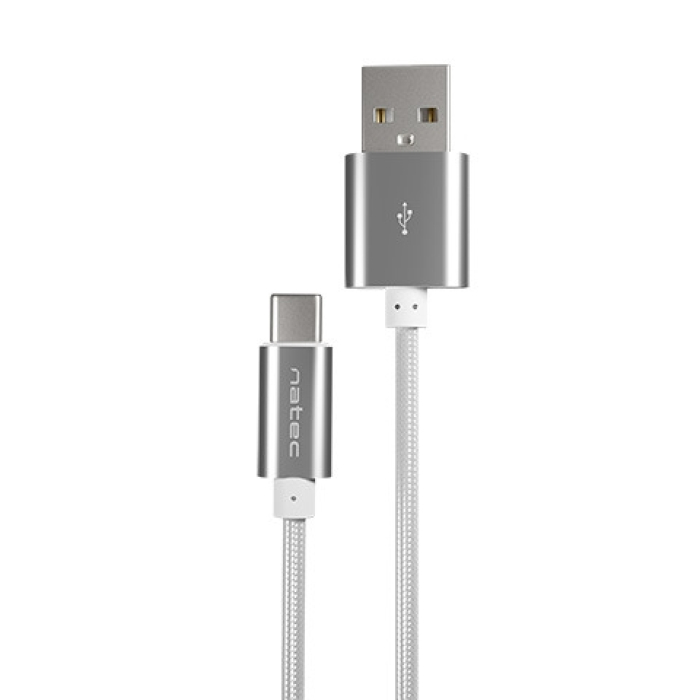 Кабел - Natec USB-C(M) -> USB-A (M) 2.0 cable 1m. Silver nylon (тъмнейл - 1)