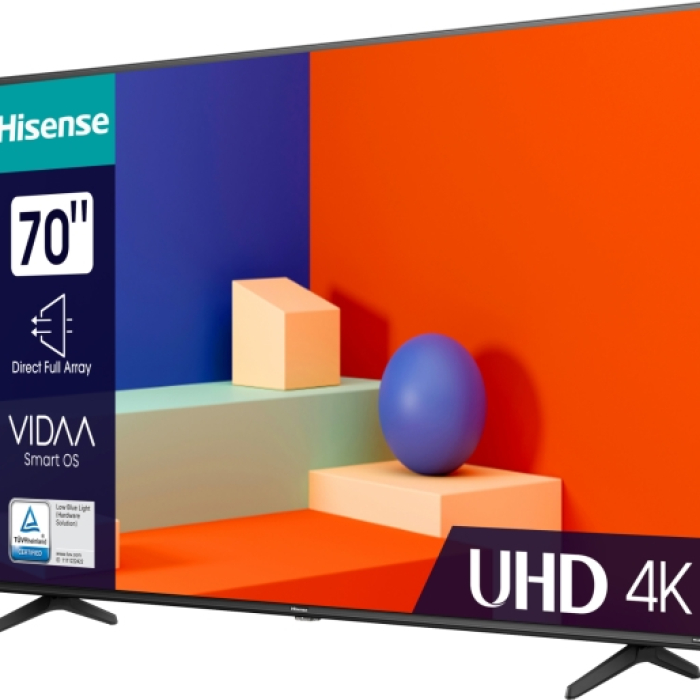 Hisense 70" A6K, 4K Ultra HD 3840x2160, DLED, DFA, Precision Colour, HDR 10+, HLG, Dolby Vision, DTS Virtual X, Smart TV, WiFi, BT, AnyView Cast, Gaming Mode, 1xHDMI2 eArc, 2xHDMI, 2xUSB, LAN, CI+, DVB-T2/C/S2, Black (тъмнейл - 1)