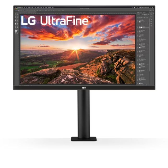 LG 27UN880P-B, 27" UltraFine UHD, IPS 4K, 5ms, 1000:1, 350cd/m2, 3840 x 2160, sRGB 99%, HDR 400, HDMI, USB-C, DisplayPort, AMD FreeSync, Headphone out, Tilt, Height (Range), Swivel, Pivot, MAXX Audio 5W, Black (тъмнейл - 1)