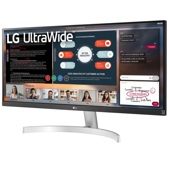 LG 29WN600-W, 29" UltraWide AG, IPS Panel, 5ms, CR 1000:1, 250 cd/m2, 21:9, 2560x1080, HDR 10, sRGB over 99% , Radeon FreeSync, 75Hz, Reader Mode, HDMI, DisplayPort, Tilt, speacers MaxxAudio 7w, Headphone Out, Black (тъмнейл - 1)