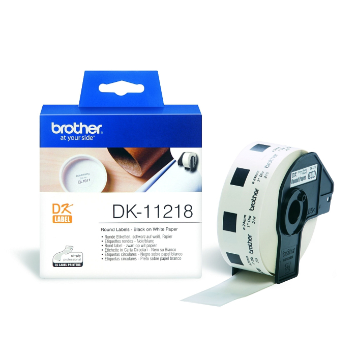 Brother DK-11218 Round Paper 1" label 24mm x 24mm x 1000 (Black on White) на супер цена