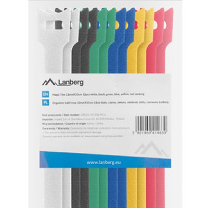 Lanberg velcro cable ties 12mmx15cm 12pcs, white, black, green, blue, yellow, red (тъмнейл - 3)