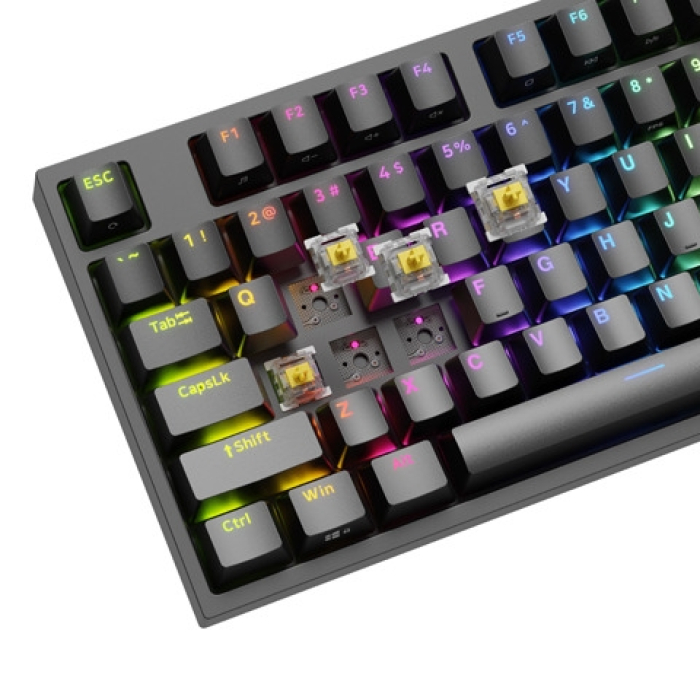 Genesis Gaming Keyboard Thor 404 TKL Black RGB Backlight US Layout Yellow Switch (тъмнейл - 1)