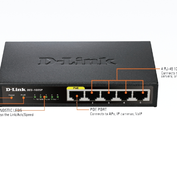 D-Link 5-Port Fast Ethernet PoE Desktop Switch