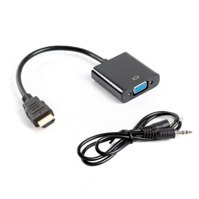 Lanberg adapter HDMI-A (m) -> VGA (f) + minijack 3.5mm (f), 20cm cable