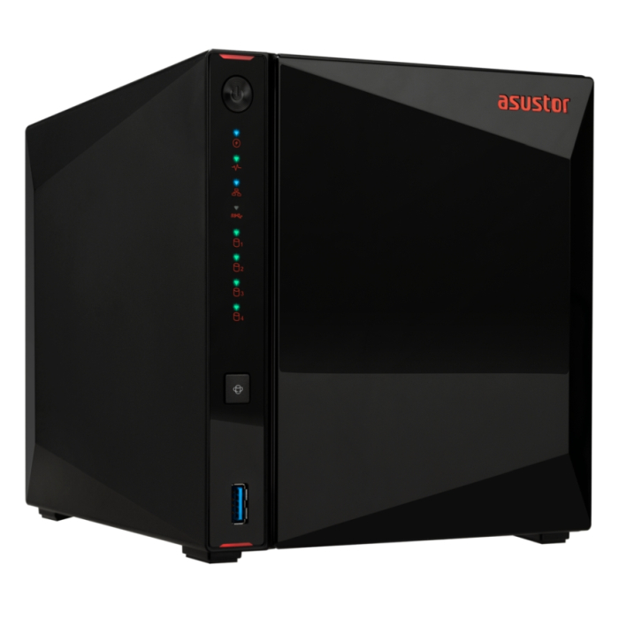 Asustor Nimbustor AS5404T, 4 Bay NAS, Quad-Core 2.0GHz CPU, Dual 2.5GbE Ports, 4GB SO-DIMM DDR4 (Max. 16GB), Four M.2 SSD Slots (Diskless), 3x USB 3.2 Gen 1 Type A, WOW (Wake on WAN), WOL, System Sleep Mode, AES-NI hardware encryption, Black (тъмнейл - 1)