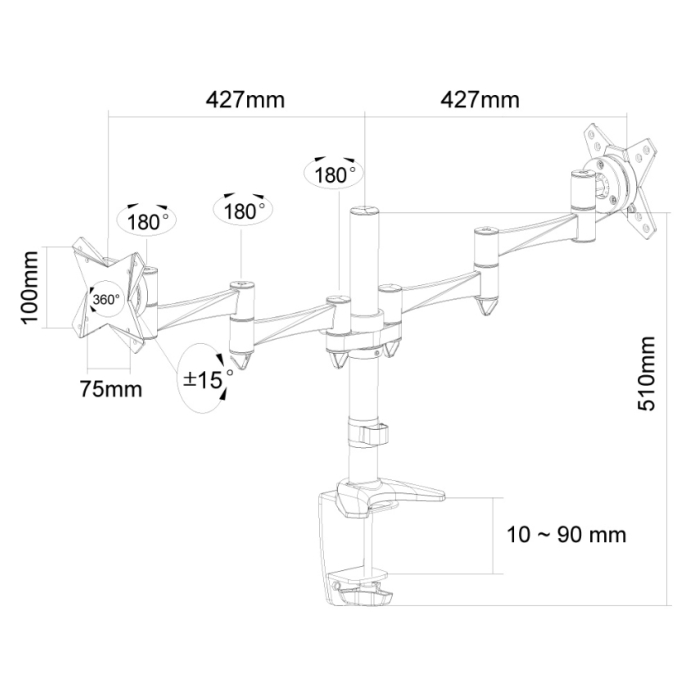 Neomounts by NewStar Flat Screen Desk Mount (clamp/grommet) for 2 Monitor Screens (тъмнейл - 3)