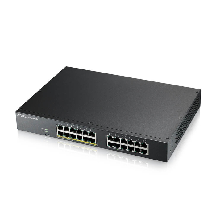 ZyXEL GS1915-24EP, 24-port GbE, 12 port PoE, 130 Watt 802.3at, rackmount, fanless, Smart hybrid mode Switch, standalone or NebulaFlex Cloud (тъмнейл - 2)