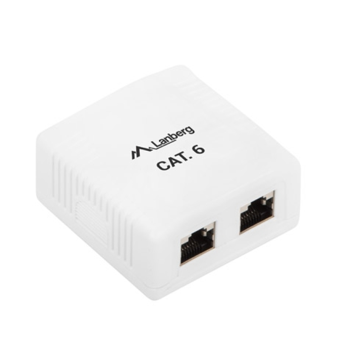 Lanberg surface-mount box CAT.6 FTP shielded 2X RJ45, white (тъмнейл - 1)