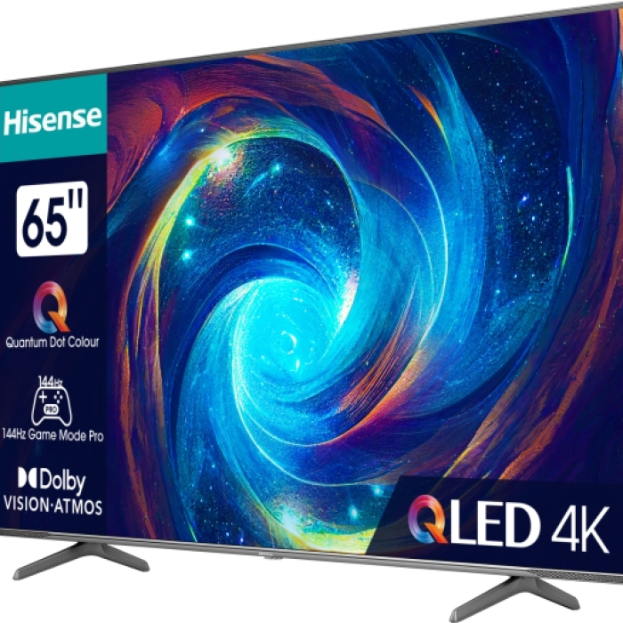 Hisense 65" E7KQ Pro, 4K Ultra HD 3840x2160, QLED, Quantum Dot, 120Hz, HDR 10+ adaptive, HLG, Dolby Vision, DTS Virtual X, Smart TV, WiFi 5GHz, WiFi Direct, BT, Anyview Cast, 3xHDMI, 2xUSB, LAN, CI+, DVB-T2/C/S2, Black (тъмнейл - 2)