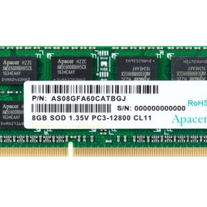 Apacer 8GB Notebook Memory - DDR3 SODIMM 204pin Low Voltage 1.35V PC12800 @ 1600MHz