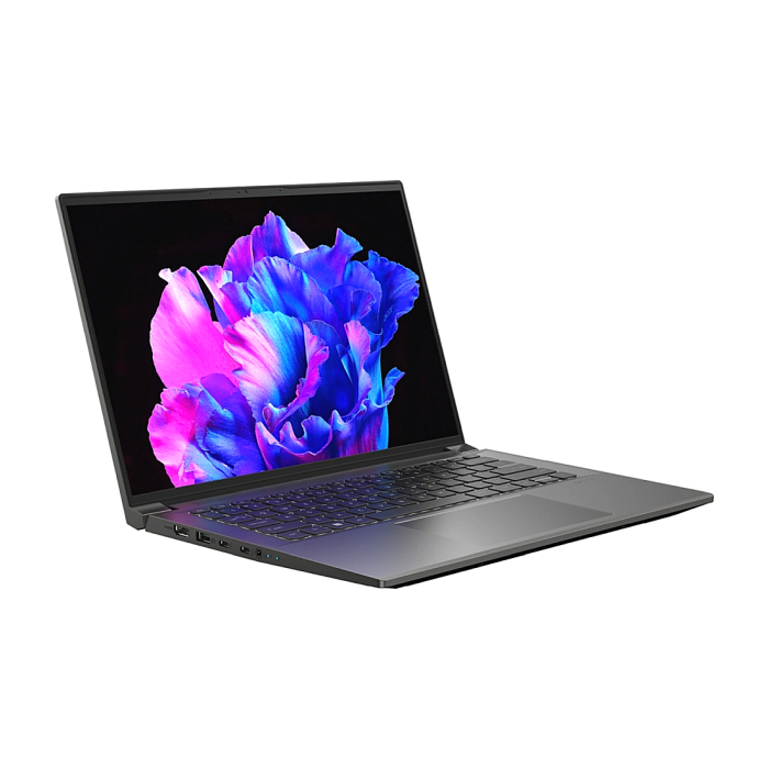 Acer Swift X, SFX14-71G-70TE, Core i7-13700H (up to 5.0GHz, 24MB), 14.5"WQXGA (2880x1800) OLED,120Hz, SlimBezel, 16GB LPDDR5, 1024GB PCIe SSD, RTX 3050 6GB GDDR6, Micro SD, WIFI 6E BT 5.0 INTEL Killer CNVi, Backlit KB, FPR, Win 11 PRO, Steel Gray (тъмнейл - 1)