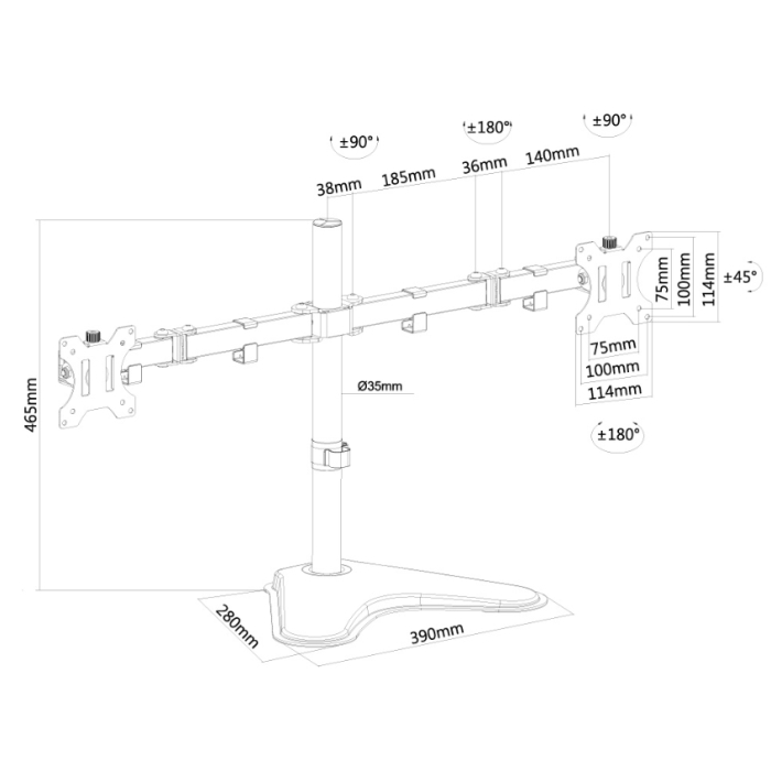 Neomounts by NewStar Flat Screen Desk Mount (stand) for 2 Monitor Screens (тъмнейл - 2)