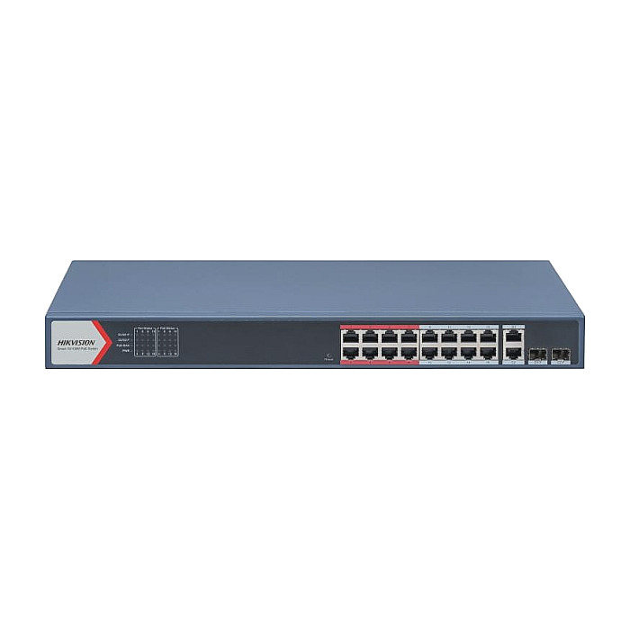 HikVision 18 Port Fast Ethernet Smart POE Switch, 16x 10/100 Mbps PoE ports, 2x Gigabit combos, Power Budget 230W, Up to 300 m Long Range PoE Transmission на супер цена