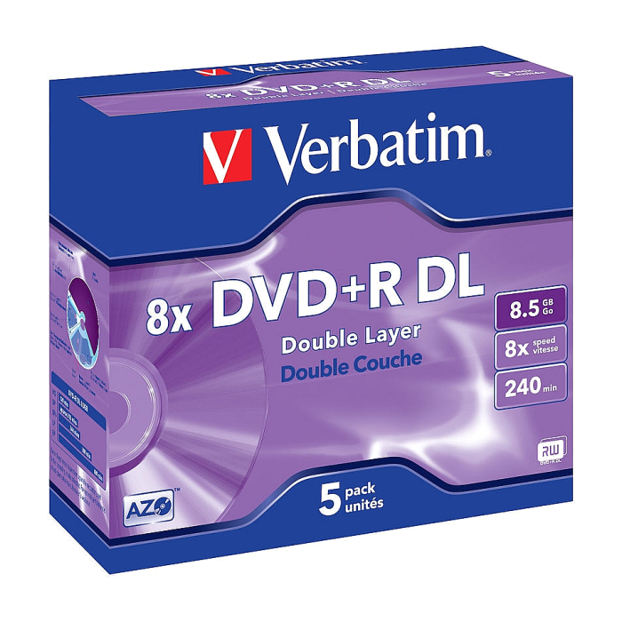 Verbatim DVD+R DOUBLE LAYER 8.5GB 8X MATT SILVER SURFACE (5 PACK) на супер цена