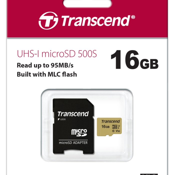 Transcend 16GB micro SD UHS-I U3 (with adapter), MLC (тъмнейл - 1)