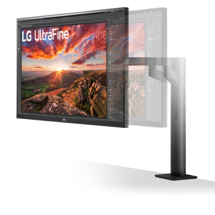 LG 27UN880P-B, 27" UltraFine UHD, IPS 4K, 5ms, 1000:1, 350cd/m2, 3840 x 2160, sRGB 99%, HDR 400, HDMI, USB-C, DisplayPort, AMD FreeSync, Headphone out, Tilt, Height (Range), Swivel, Pivot, MAXX Audio 5W, Black (тъмнейл - 2)