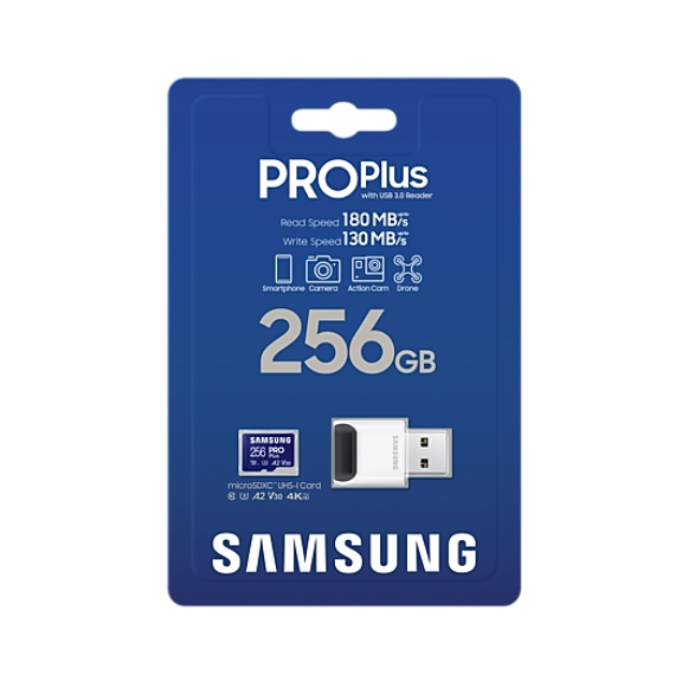 Samsung 256GB micro SD Card PRO Plus with USB Reader, UHS-I, Read 180MB/s - Write 130MB/s (тъмнейл - 3)