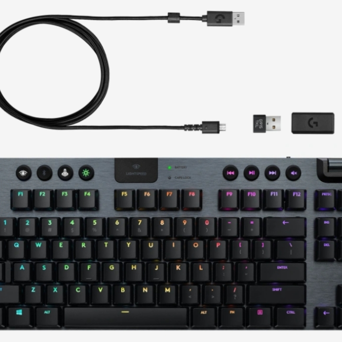 Logitech G915 Wireless TKL Keyboard, GL Clicky Low Profile, Lightspeed Wireless, Lightsync RGB, Game Mode, Media Controls, Carbon (тъмнейл - 1)