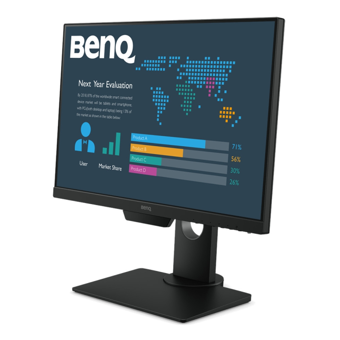 BenQ BL2381T, 22.5'' IPS, 5ms, 1920x1200 WUXGA, 16:10, Eye Care Business Monitor, 72% NTSC, Flicker-free, B.I., LBL, 1000:1, DCR 20M:1, 8 bit, 250cd/m2, VGA, HDMI, DP, DVI-D, USB x4, Speakers, Pivot, Tilt, Swivel, Height Adj., Black (тъмнейл - 1)