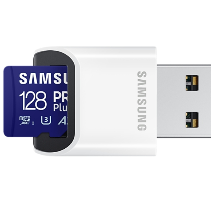 Samsung 128GB micro SD Card PRO Plus with USB Reader, UHS-I, Read 180MB/s - Write 130MB/s (тъмнейл - 1)