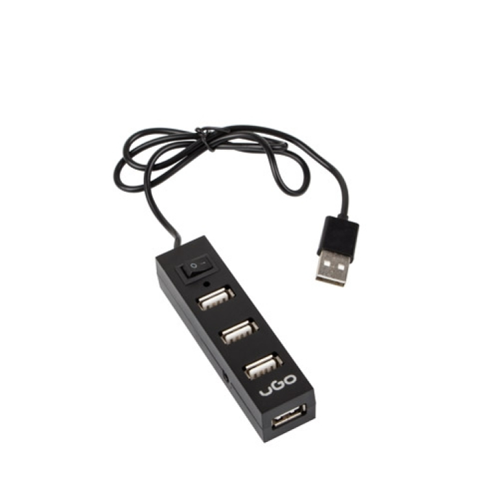 uGo USB 2.0 hub MAIPO HU100 4-ports with switch, Black (тъмнейл - 2)