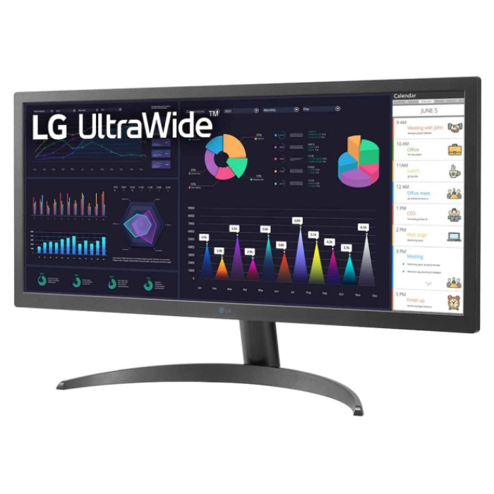 LG 26WQ500-B, 25.7" UltraWide AG, IPS Panel, 1ms MBR, 5ms, CR 1000:1, 250 cd/m2, 21:9, 2560x1080, HDR 10, sRGB over 99% , AMD FreeSync, 75Hz, Reader Mode, HDMI, Headphone Out, Tilt, Headphone Out, Black (тъмнейл - 1)