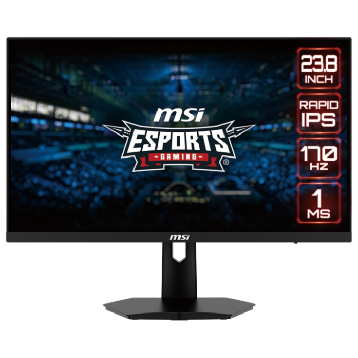 MSI G244F Esports, 23.8” Rapid IPS, 1ms, 170Hz, 1920x1080 FLAT, 1000:1, 250 cd/m2, FreeSync Premium, Anti-glare, Anti-Flicker, Less Blue Light, Night Vision, CONSOLE MODE, 2x HDMI, 1x DP, 1x Earphone out, Tilt, VESA 75, Frameless, 9S6-3BB4CH-001