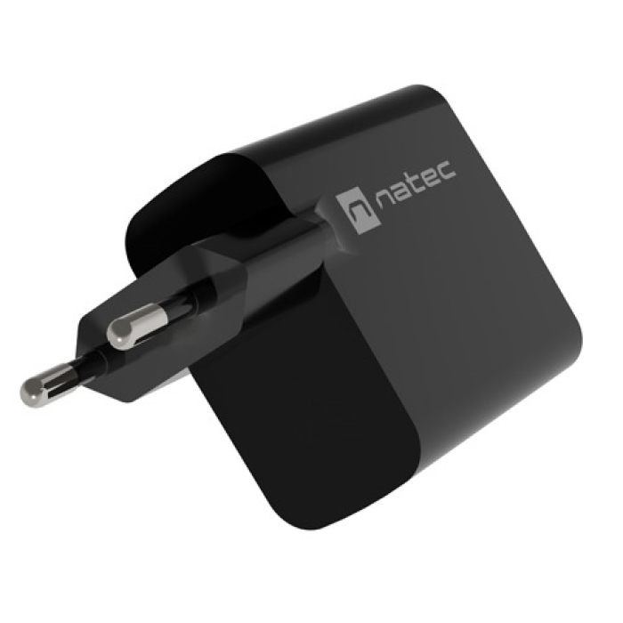 Natec USB Charger Ribera Gan 1X USB-A + 1X USB-C 65W, Black (тъмнейл - 3)