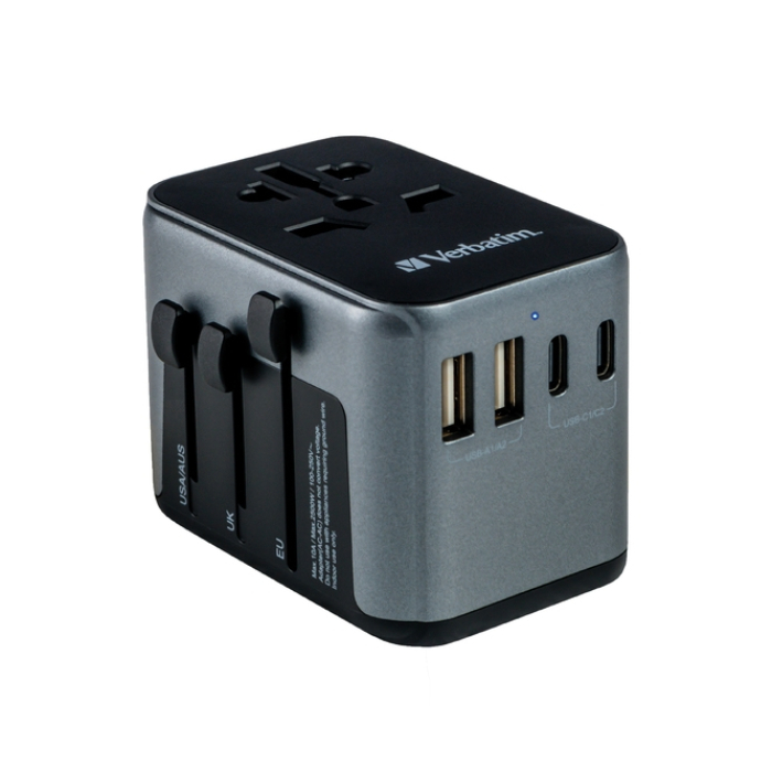 Verbatim UTA-03 Universal Travel Adapter with 1 x USB-C PD 30W & QC 3.0 / 2 x USB-C / 2 x USB-A